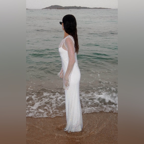 NWT Show Me Your Mumu Iconic Maxi Dress size Large with slip rhinestone white - Picture 4 of 12